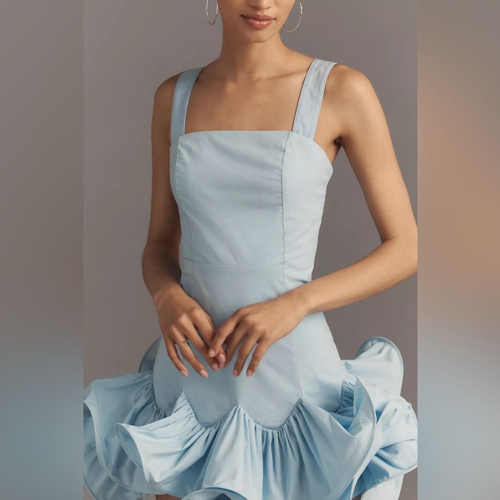 Anthropologie Maeve Strapless Ruffle Sky Blue Dress - Picture 3 of 6